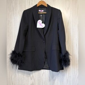 BuddyLove Black Feather Cuff Blazer Size S NWT